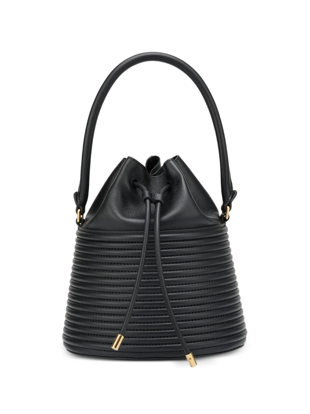 POTAMY drawstring ribbed leather bucket bag - Nero