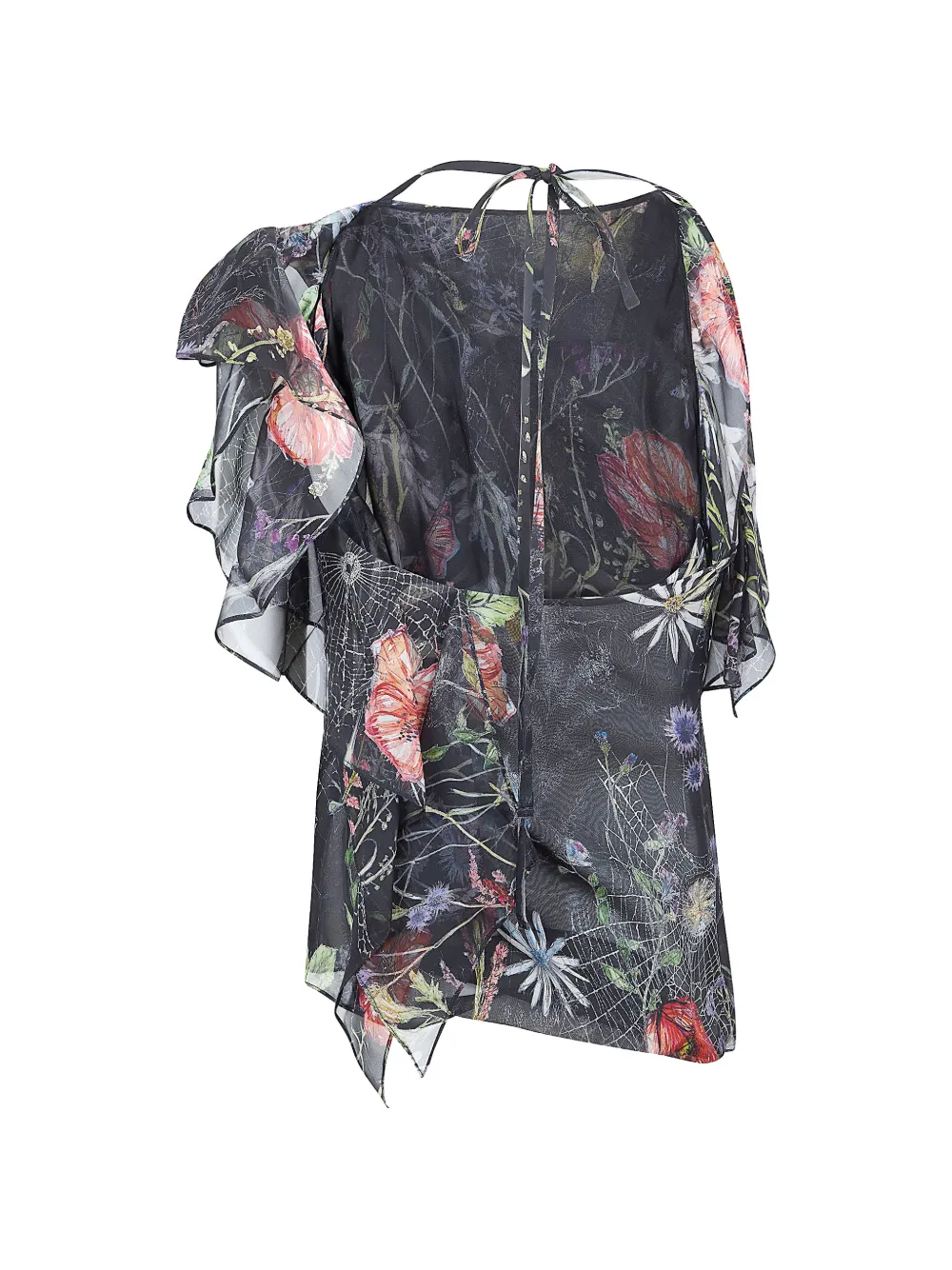  Alexander Mcqueen Asymmetric Floral Print Top - Black 