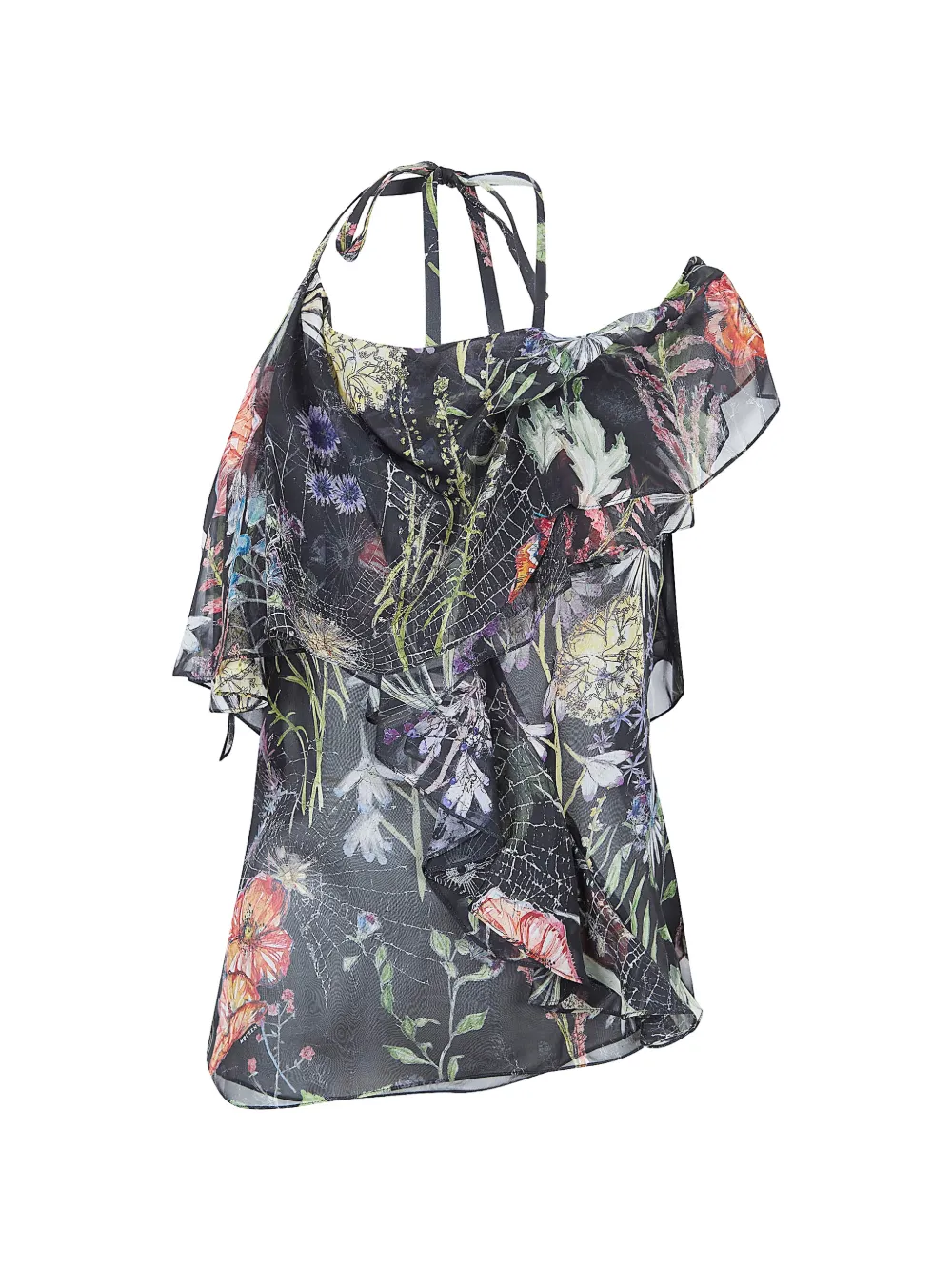 Alexander McQueen asymmetric floral print top - Schwarz