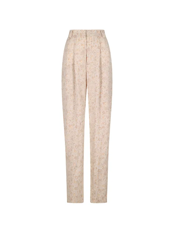 Alessandra Rich Floral-print Trousers in Neutrals