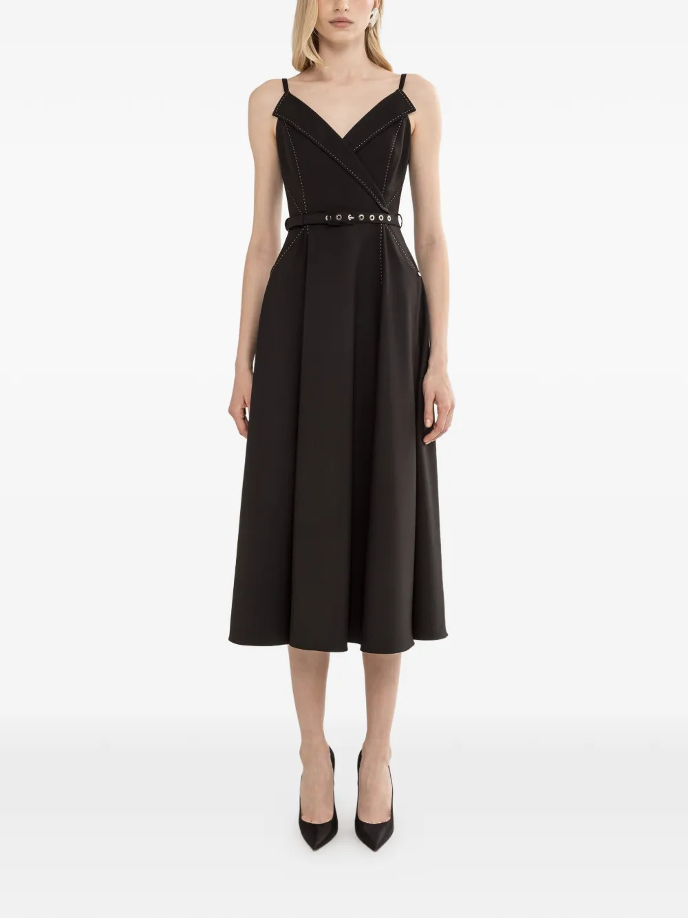 NISSA belted midi dress - Nero
