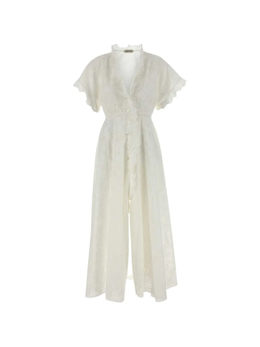 Alberta Ferretti broderie-anglaise V-neck cotton dress - Bianco
