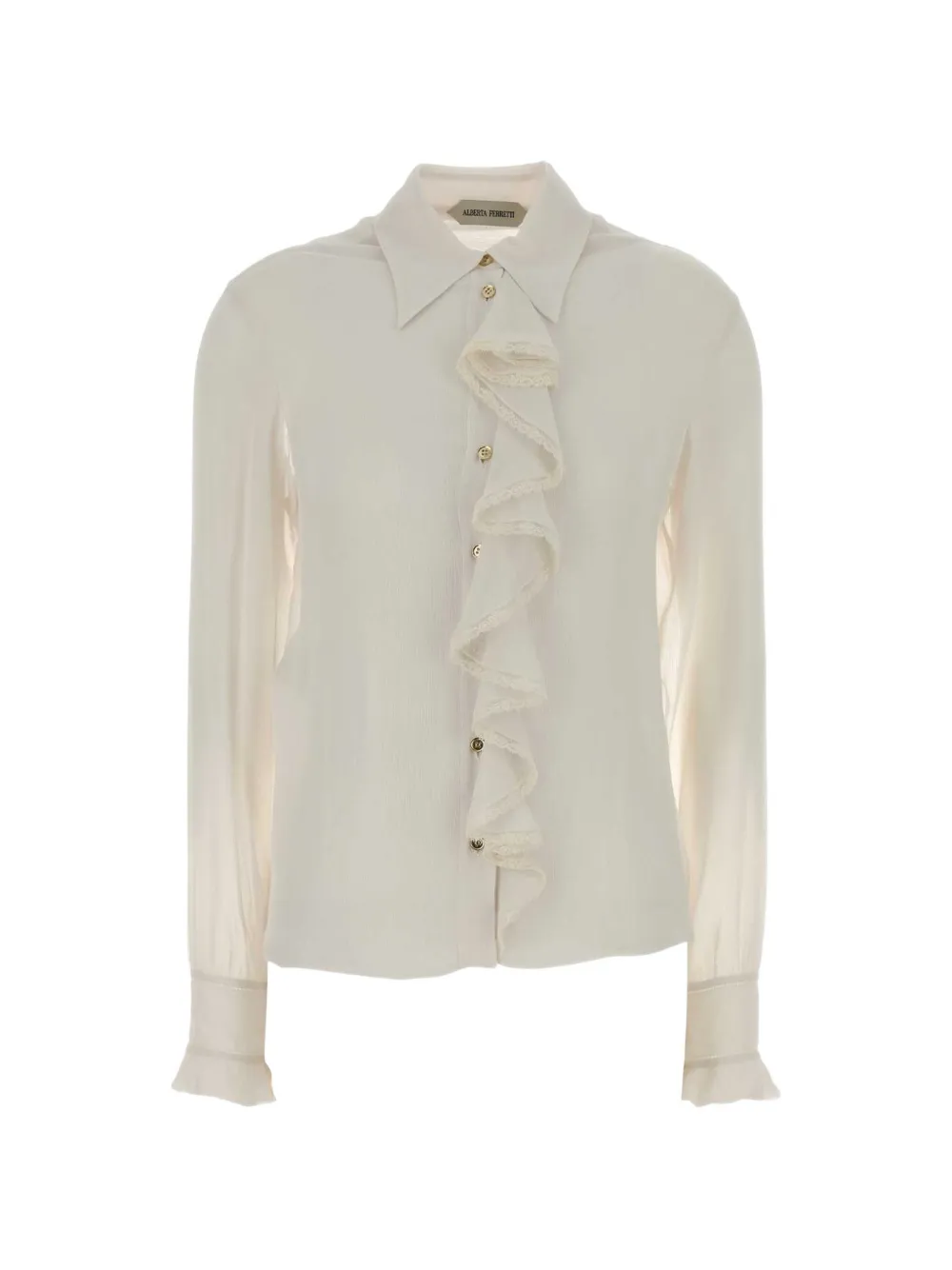 Alberta Ferretti Ruffled Polo-collar Shirt In Neutral