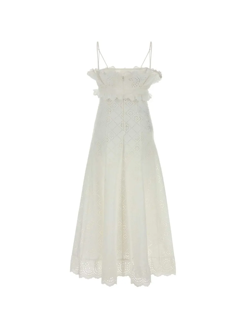 Alberta Ferretti Broderie anglaise katoenen jurk met ruches Wit