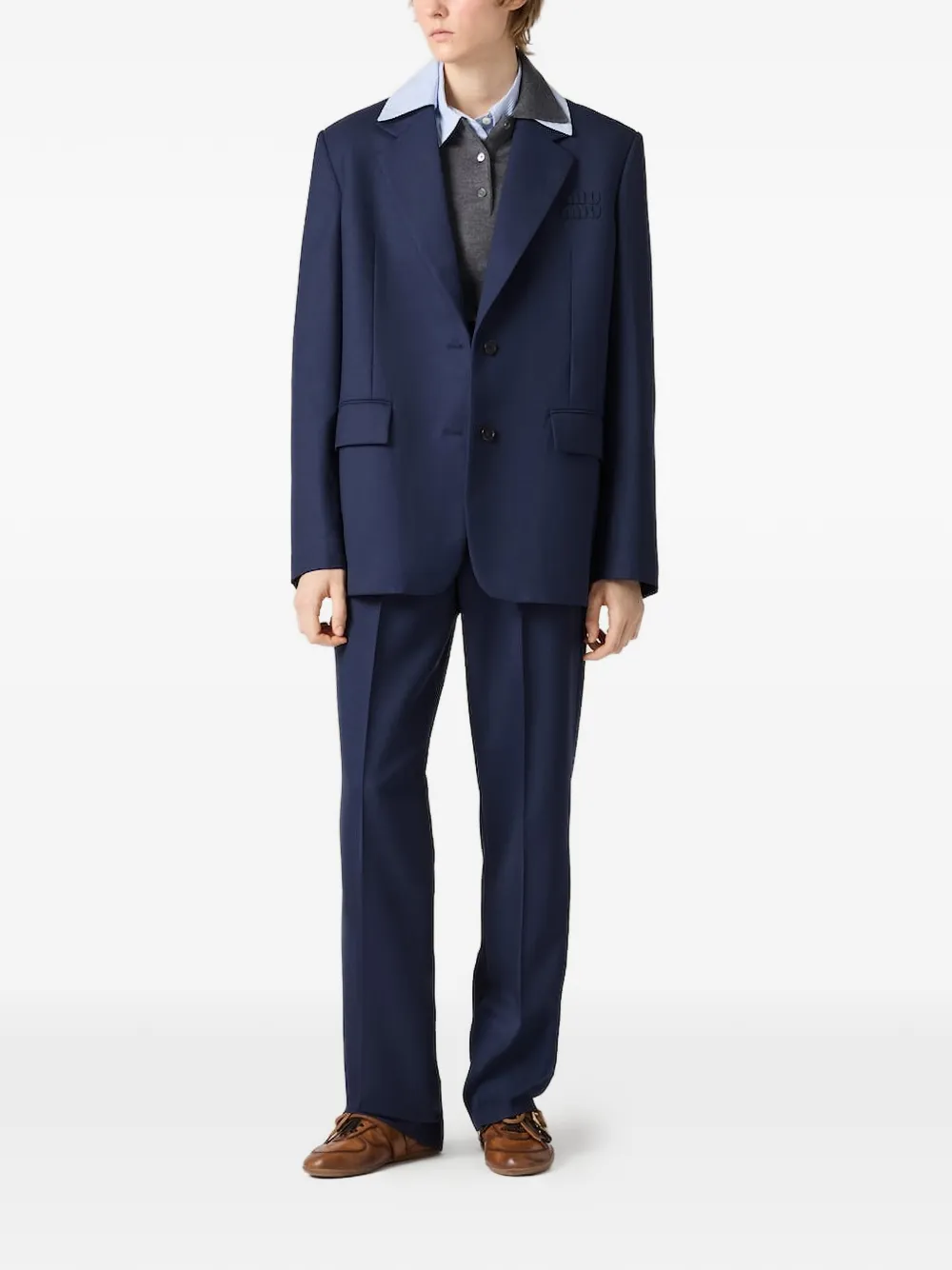 Miu Wollen blazer met enkele rij knopen Blauw