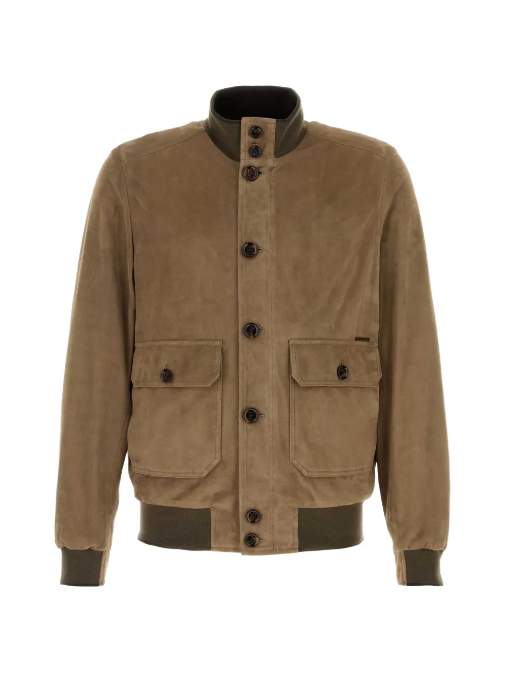 Moorer Carlos button-up suede bomber jacket - Nude