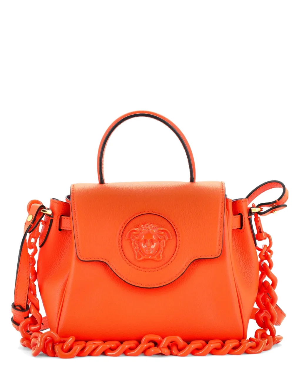 Pre-owned Versace La Medusa Top Handle Bag Leather Medium Satchel In Orange