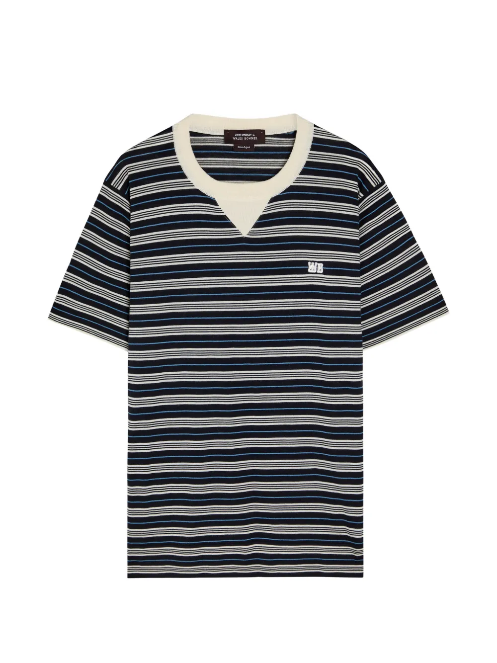 Wales Bonner striped-pattern V-neck T-shirt - Blu
