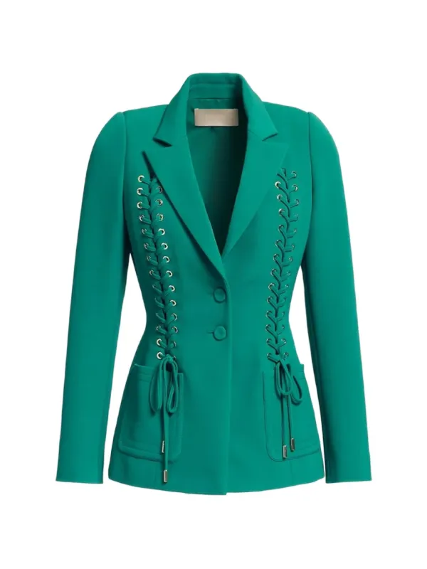 Elie Saab Cady Lace-up Blazer in Green
