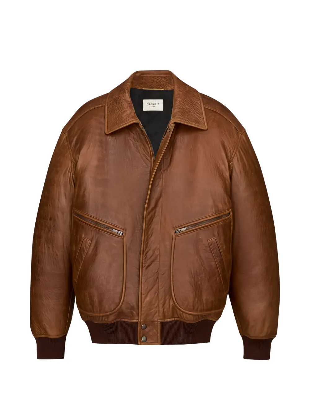 Saint Laurent Leren bomberjack Bruin