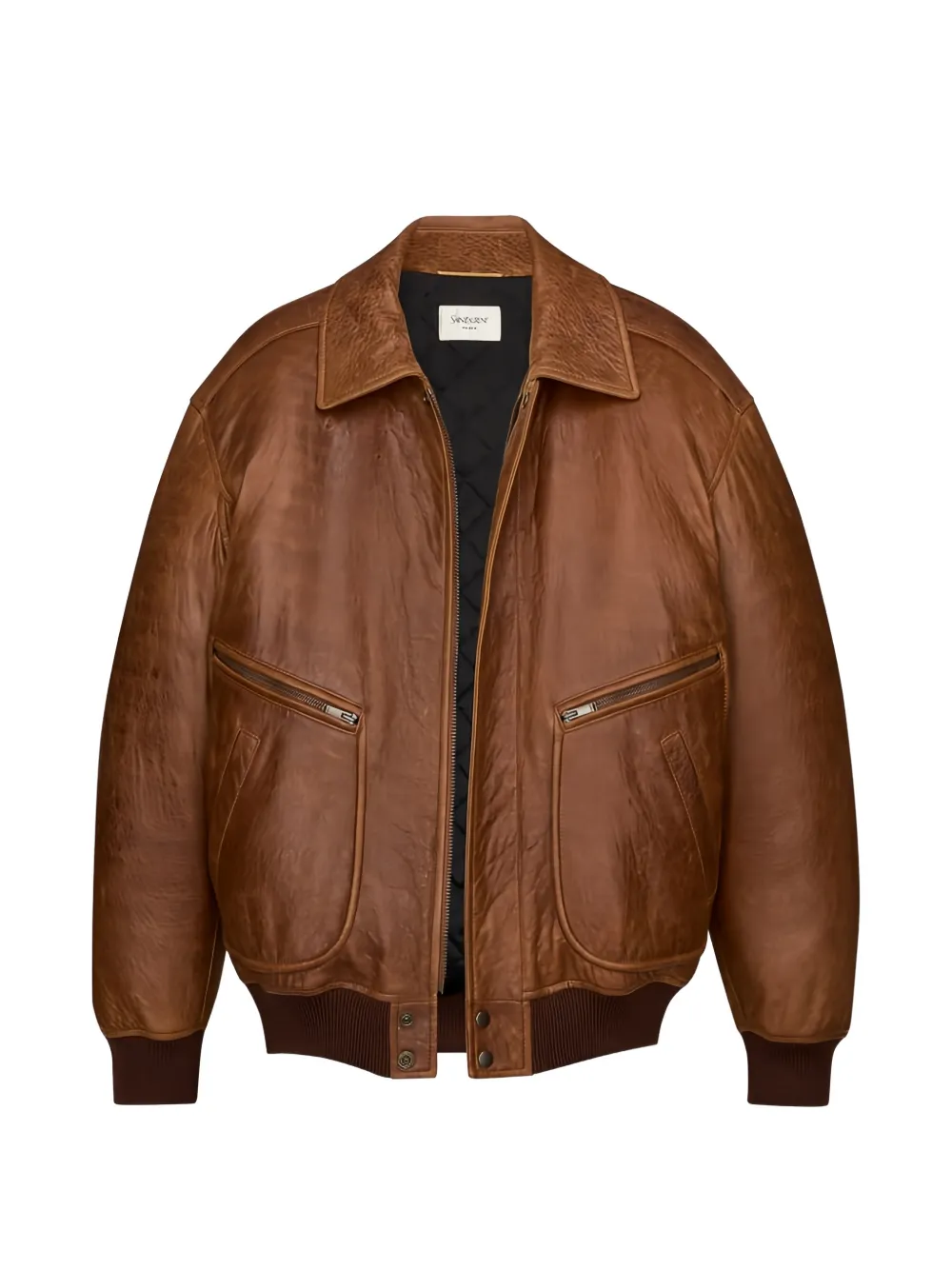 Saint Laurent Leren bomberjack Bruin