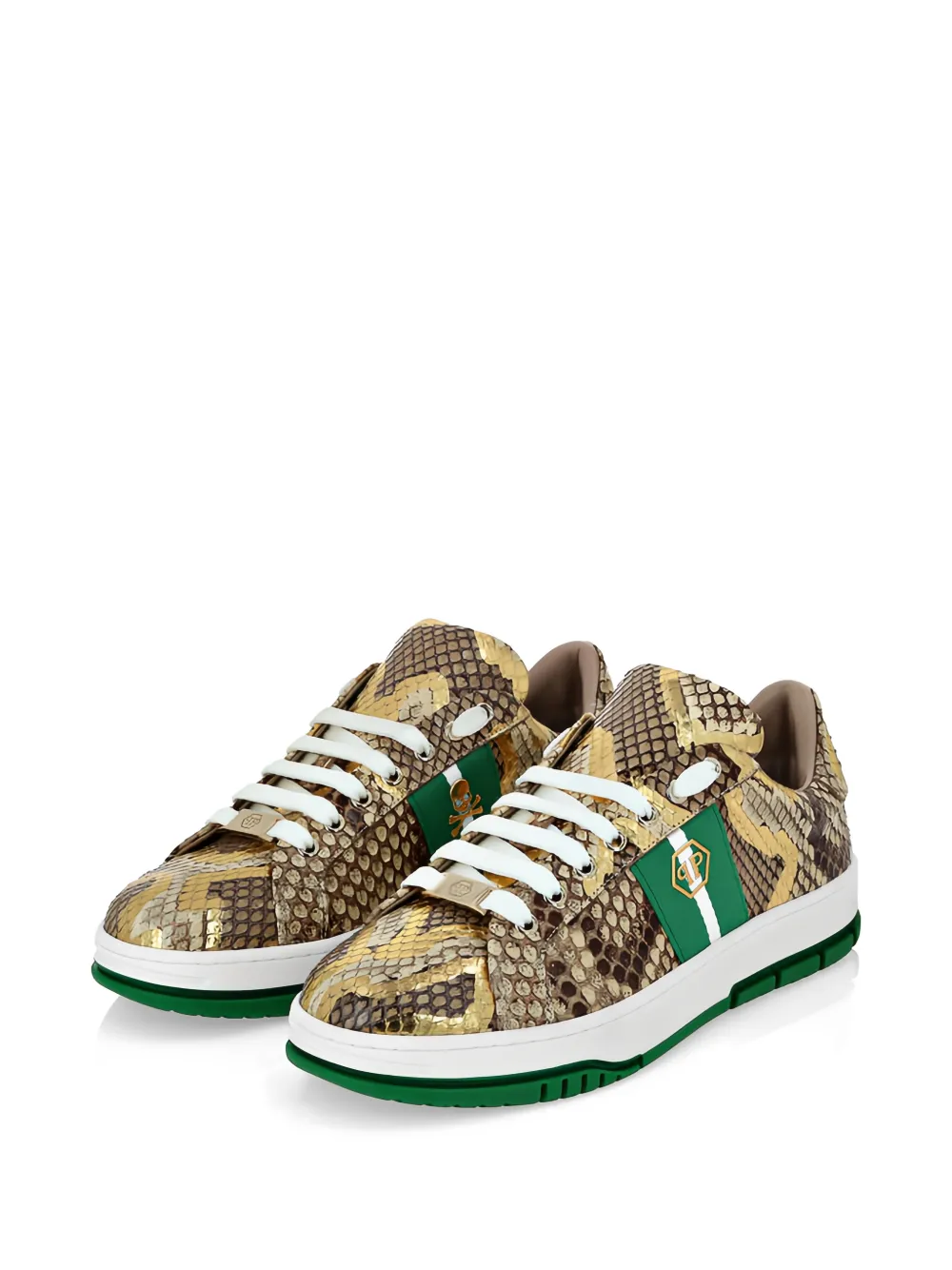 Philipp Plein Leren sneakers met python-effect Bruin