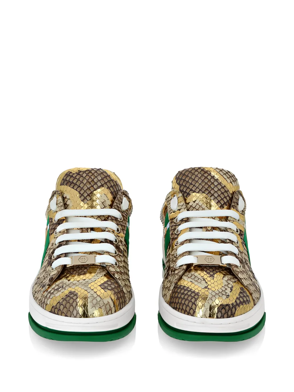 Philipp Plein Leren sneakers met python-effect Bruin