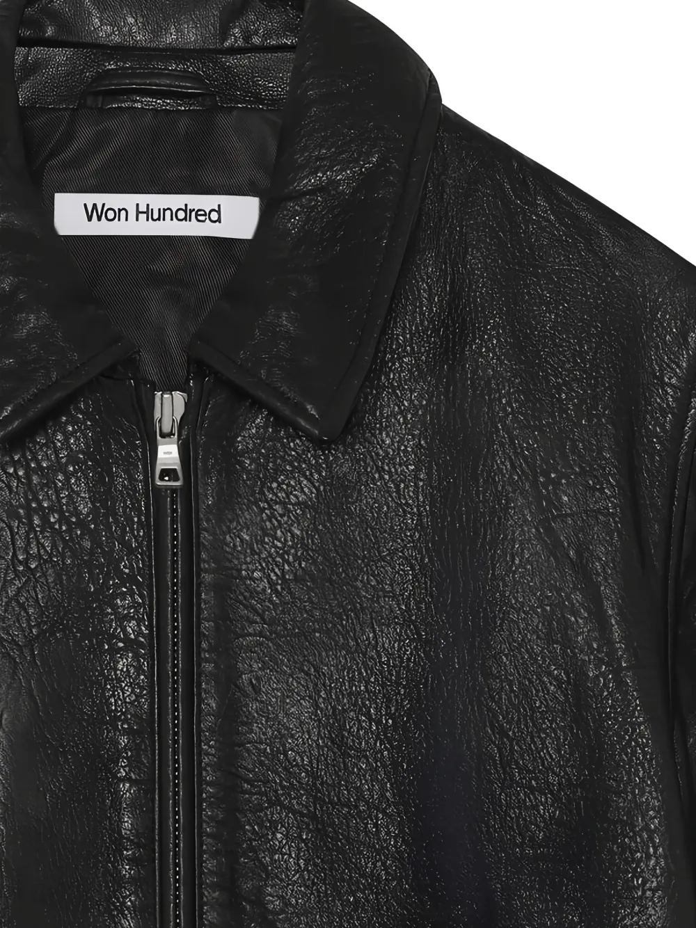 Won Hundred Collared Leather Jacket In Black