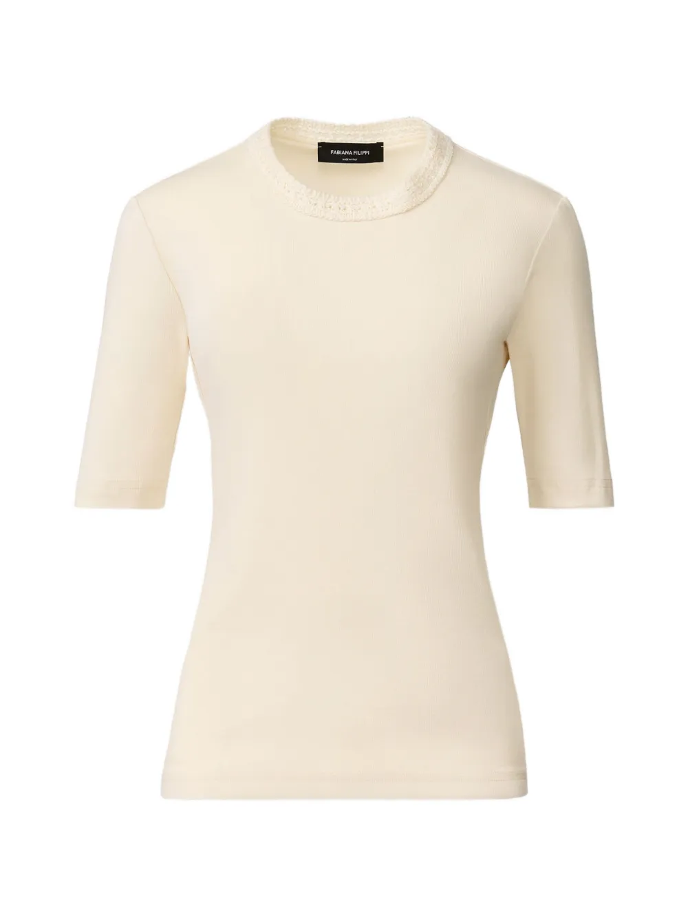 Fabiana Filippi crew-neck crocheted trim T-shirt - Toni neutri