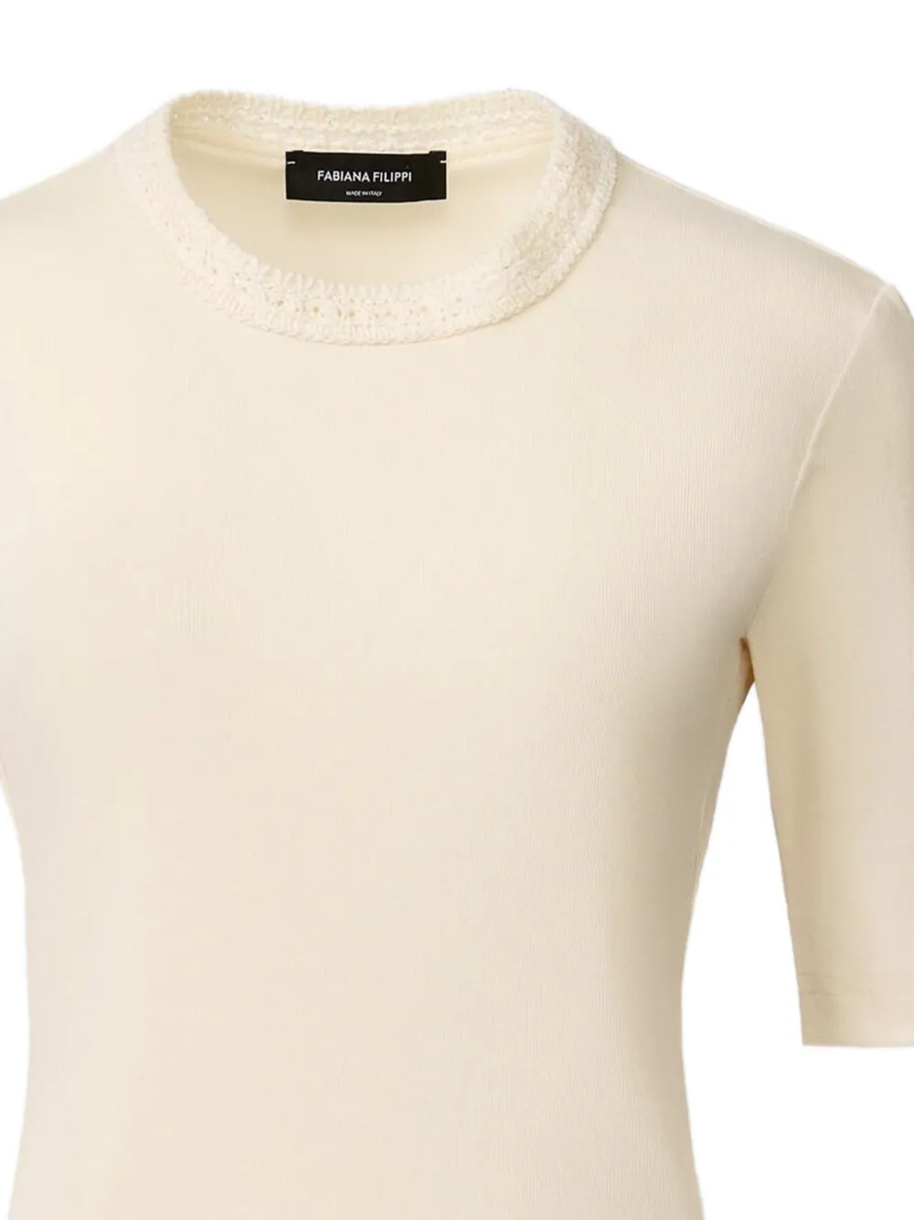 Crew-Neck Crocheted Trim T-Shirt