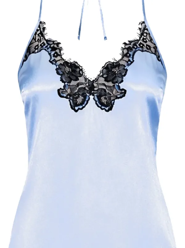 Fleur Du Mal Juliet lace-detail Slip Midi Dress | Blue | FARFETCH