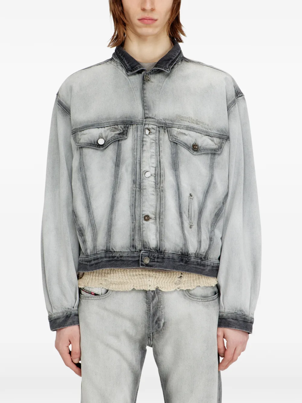Diesel Denim truckerjack met skeletprint Grijs