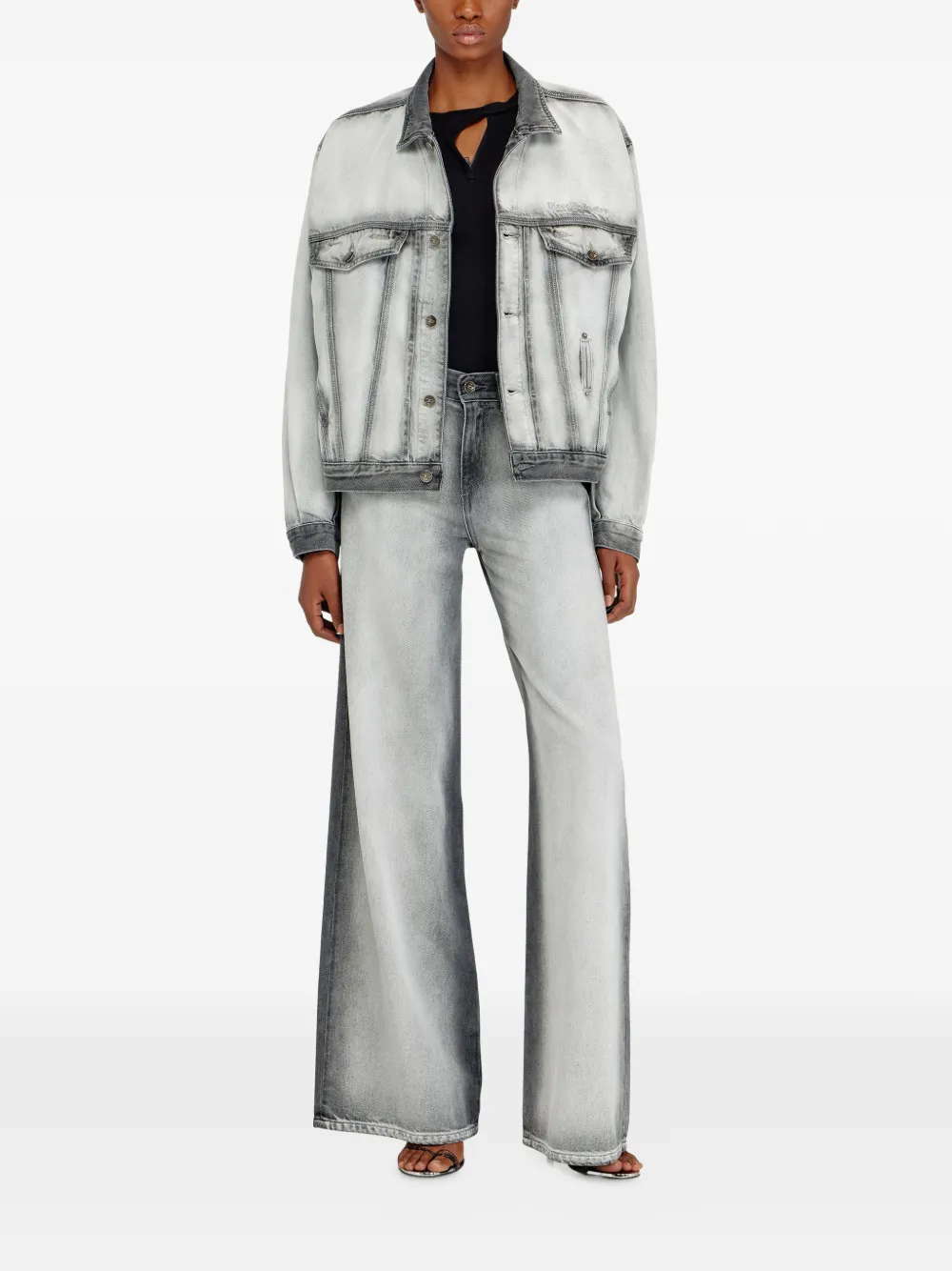 Diesel Denim truckerjack met skeletprint Grijs