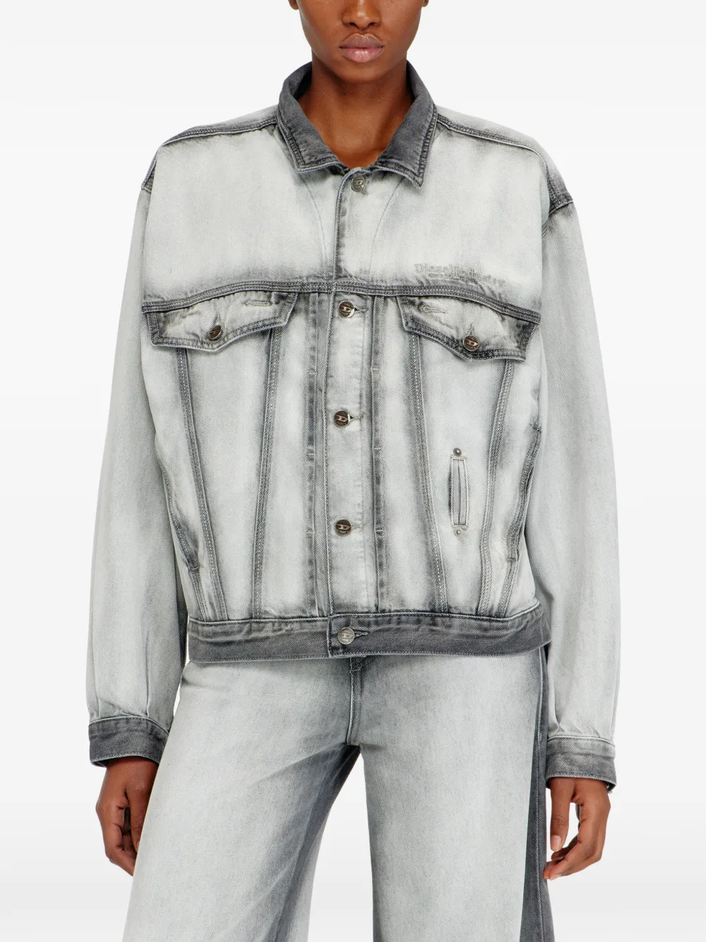 Diesel Denim truckerjack met skeletprint Grijs