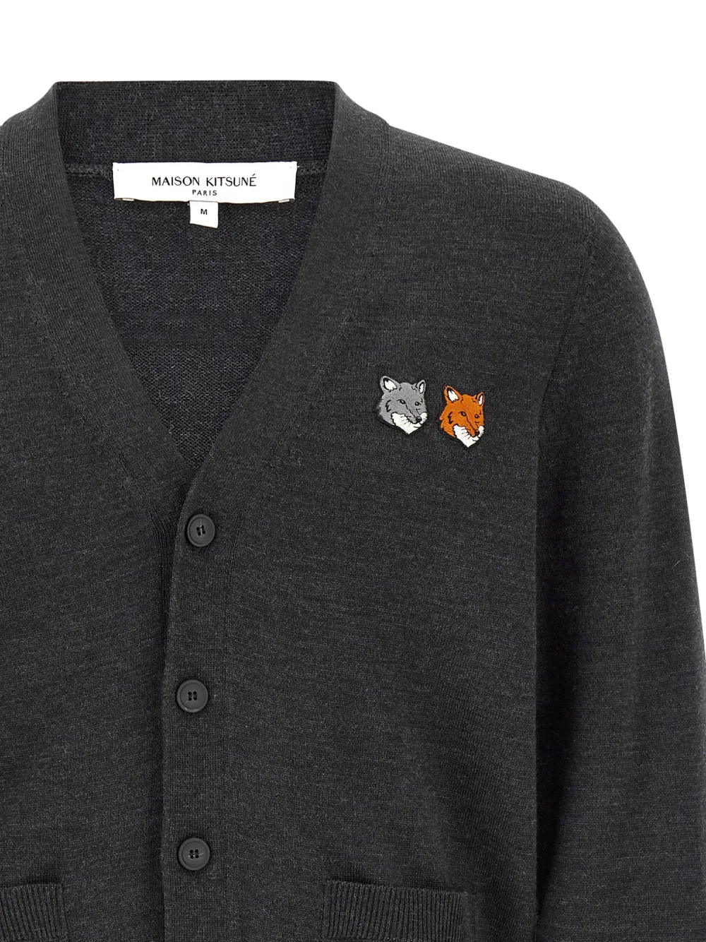  Maison Kitsuné Fox-patch V-neck Cardigan - Grey 
