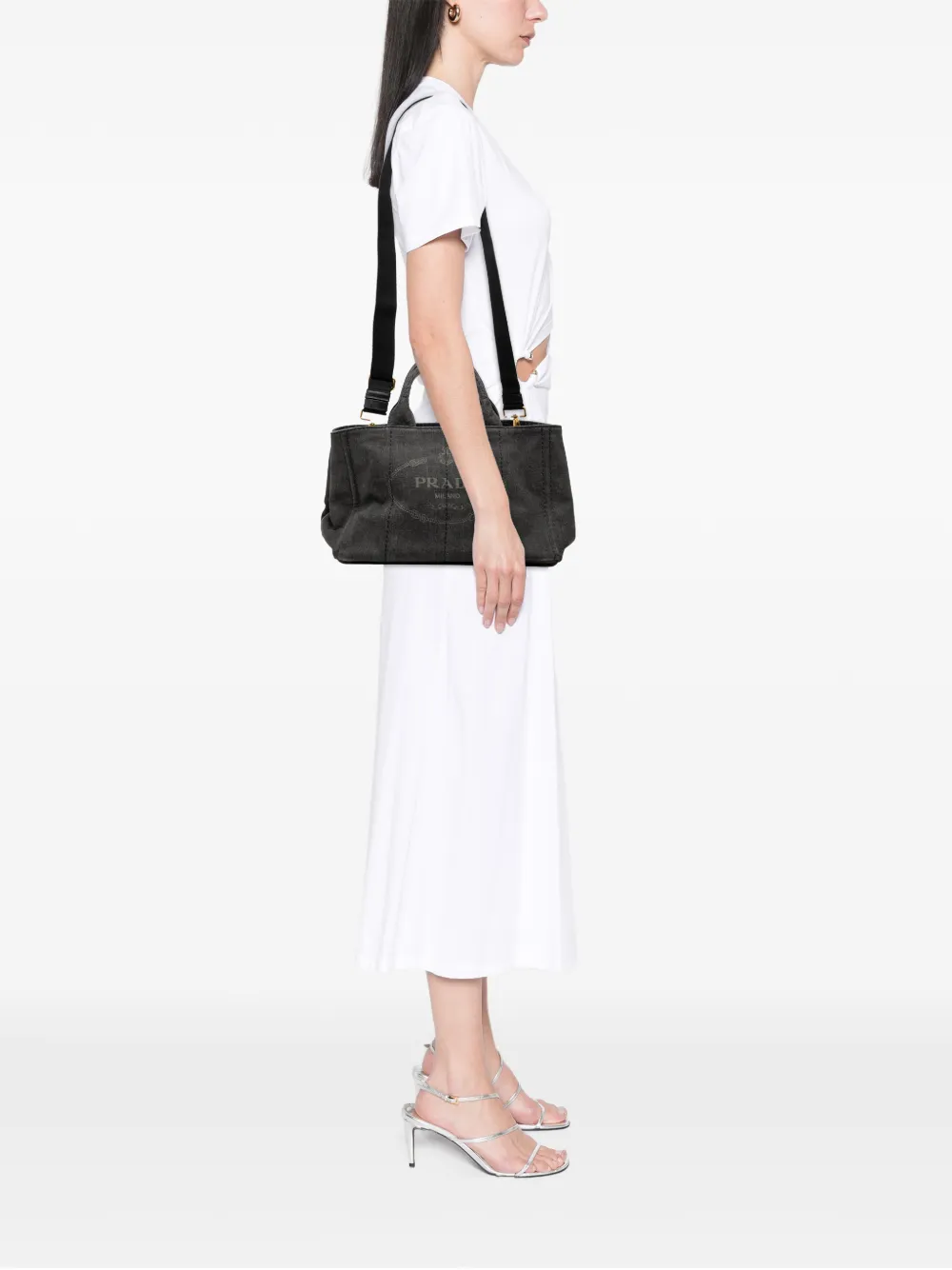  Prada Pre-owned 2013-2025 Denim Canapa Logo Satchel - Grey 