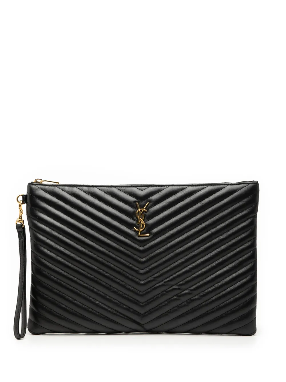 Saint Laurent Pre-Owned 2019 Quilted Chevron Leather Monogram Document Holder clutch bag - Nero