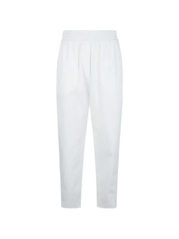 Eleventy Elastic-waistband Cropped Trousers in White