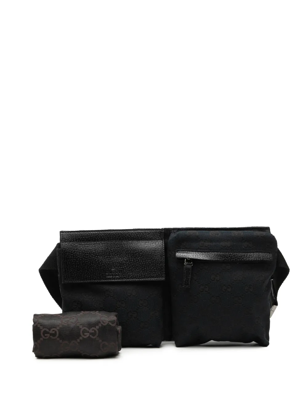 Gucci（グッチ）GGキャンバス × レザー ダブルポケット ベルトバッグ Gucci Pre-Owned 2000-2015 GGキャンバス ダブル ポケット ベルト
