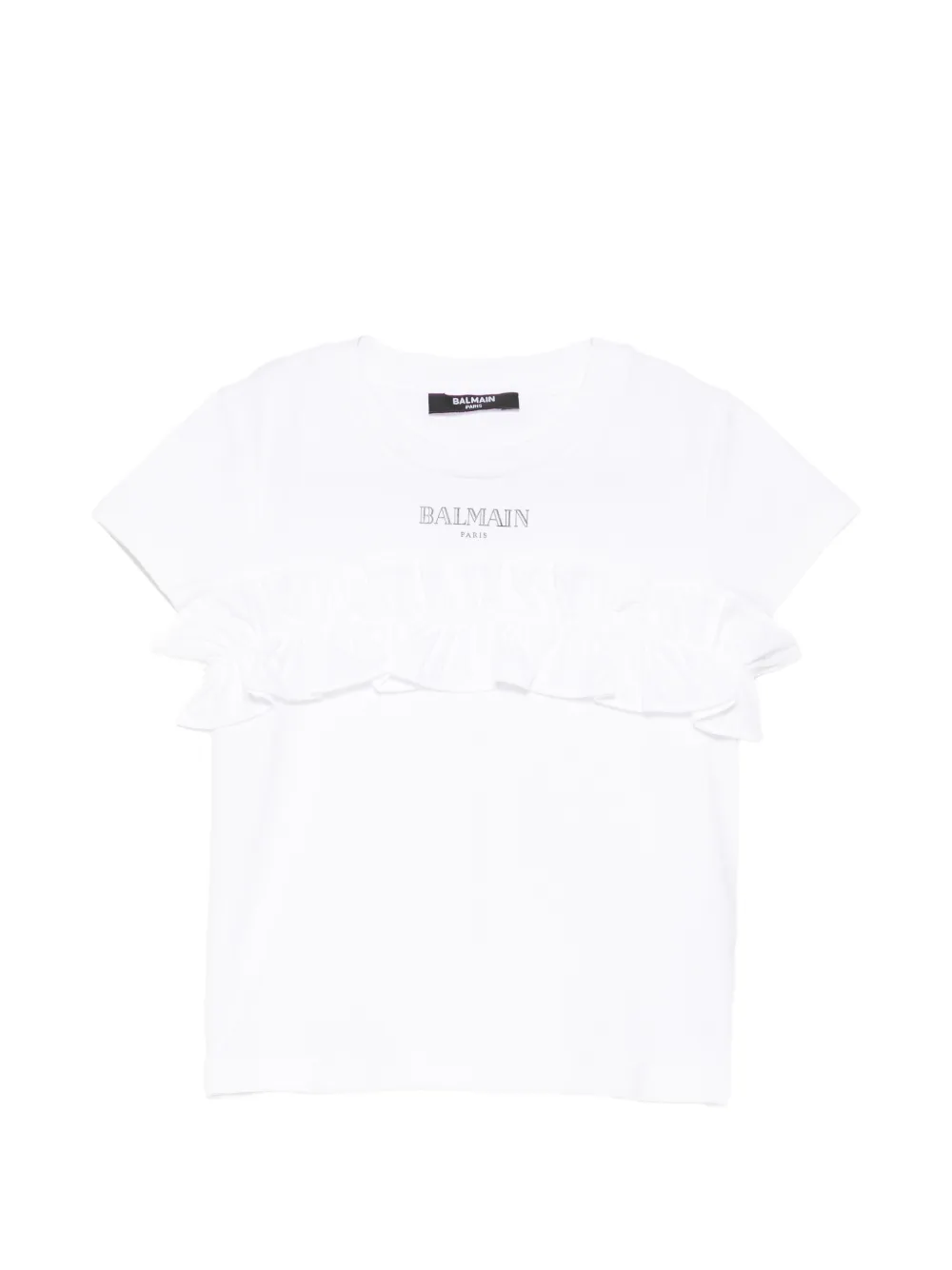 Balmain Kids ruffled logo-print T-shirt - Bianco