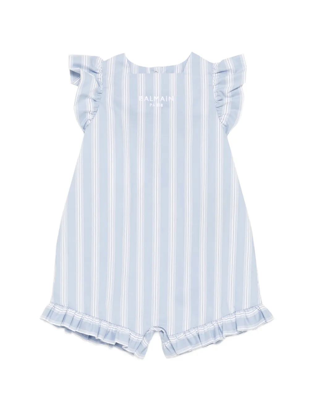 Balmain Kids ruffle striped romper - Blu