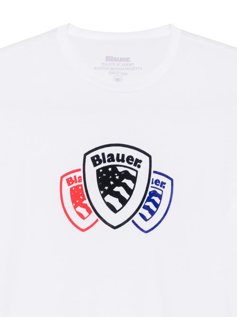 Blauer T-shirt met logoprint met ronde hals Wit