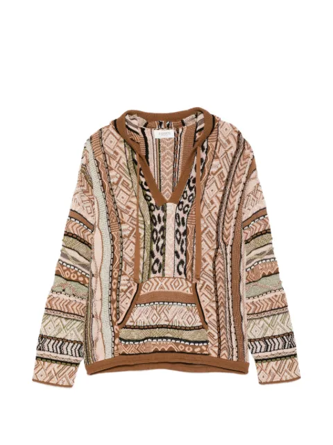 Laneus patterned knitted hoodie