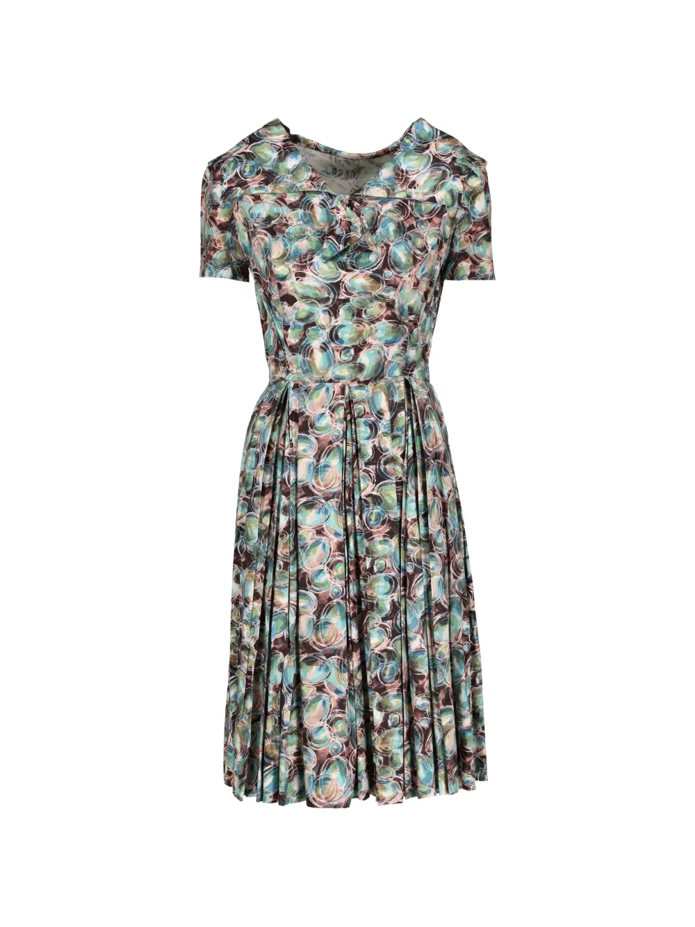 Vintage 1950s patterned midi cotton dress - Green