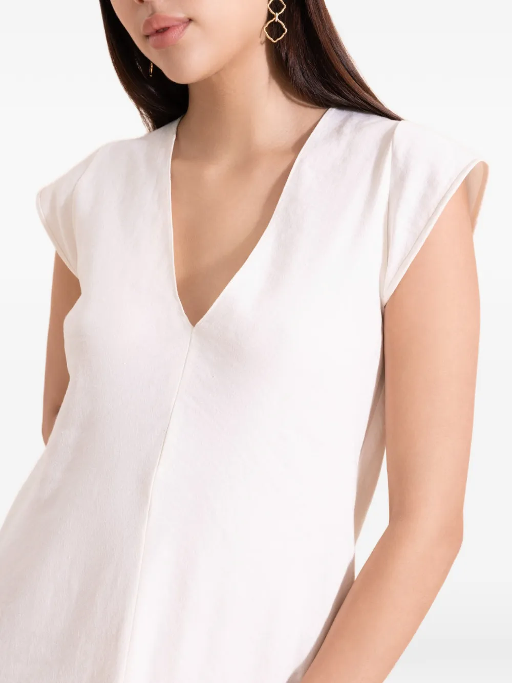 Peter Cohen Maxi-jurk met gewelfde zoom en V-hals Wit
