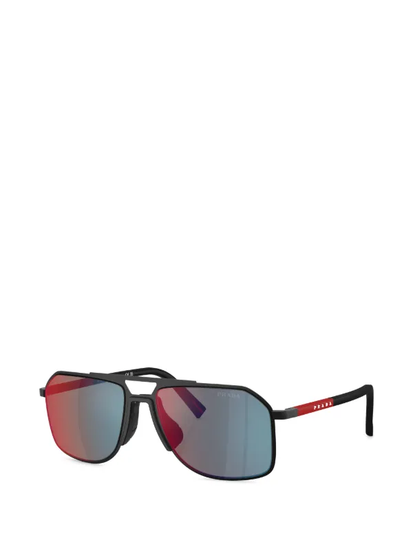 Prada Linea Rossa ジオメトリックフレーム サングラス | ブラック 