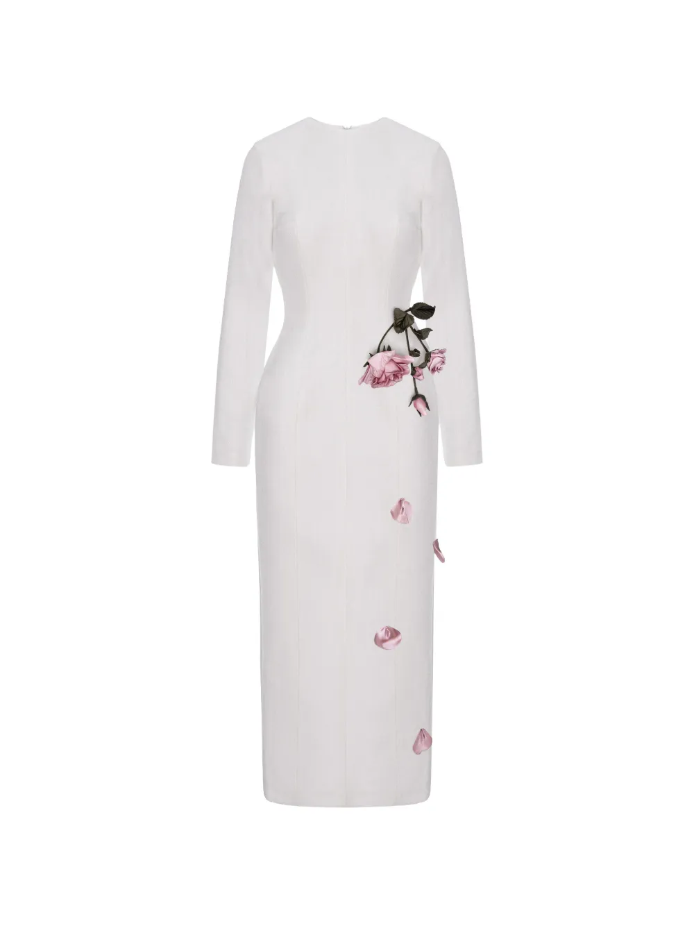 Cristina Savulescu rose-appliqué long-sleeves midi dress - Bianco