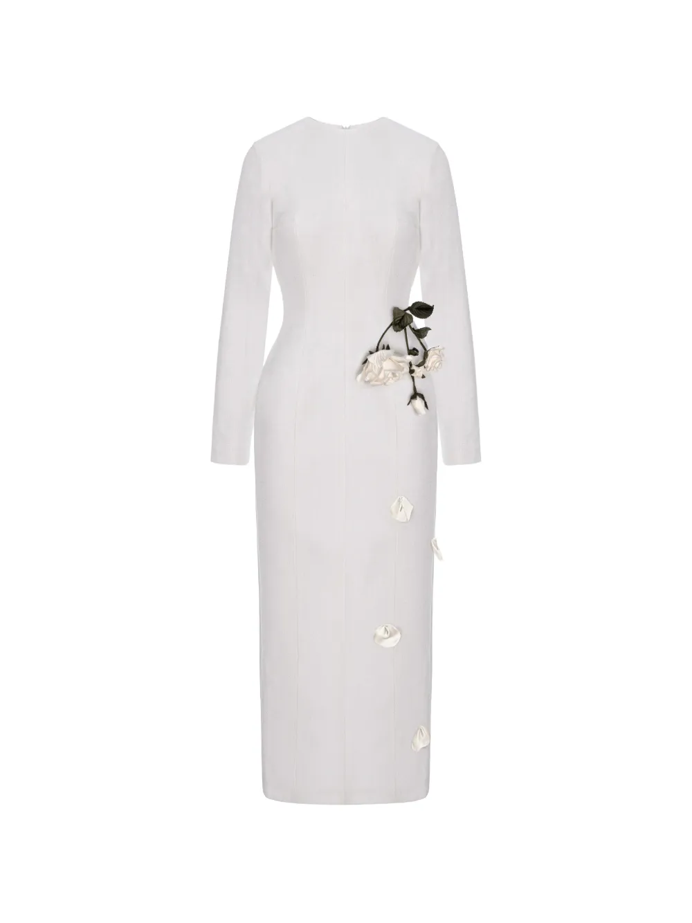 Cristina Savulescu rose-appliqué long-sleeves midi dress - Bianco
