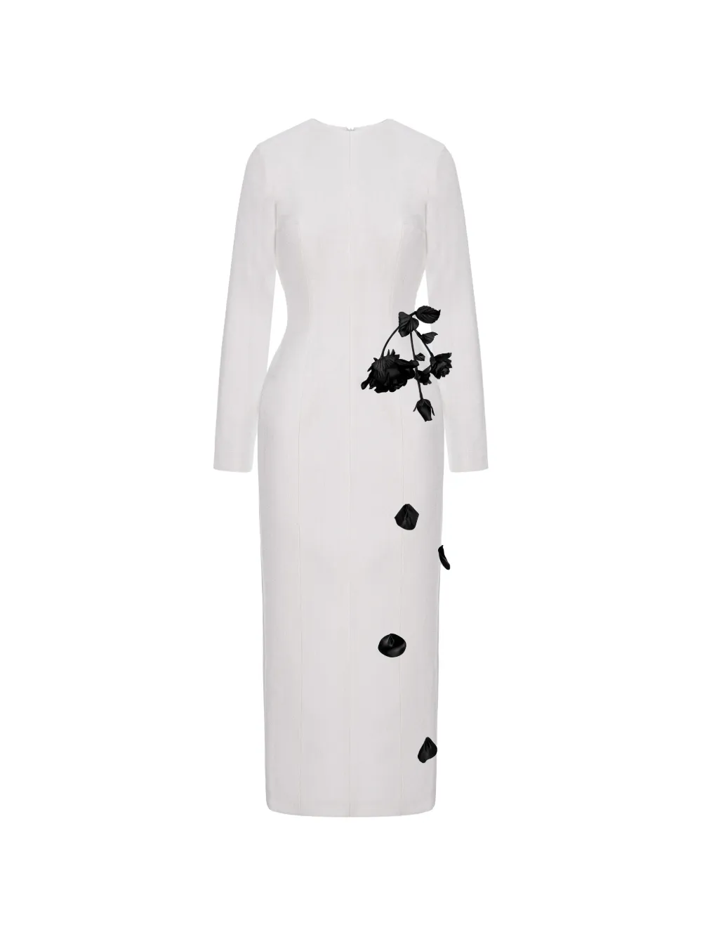 Cristina Savulescu rose-appliqué long-sleeves midi dress - Bianco