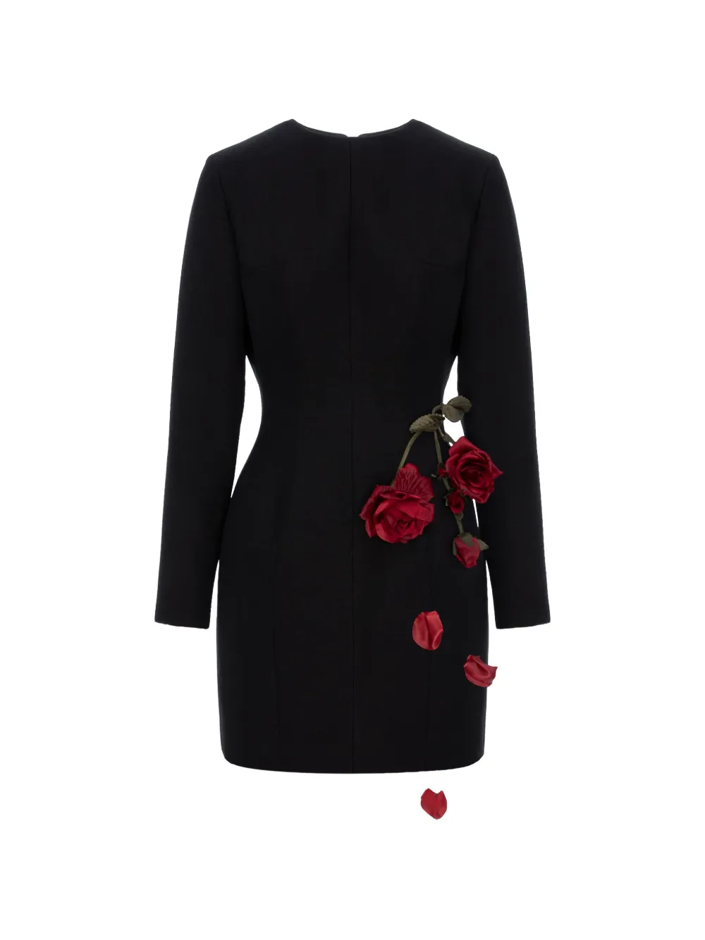 Cristina Savulescu rose-appliqué long-sleeves mini dress - Nero