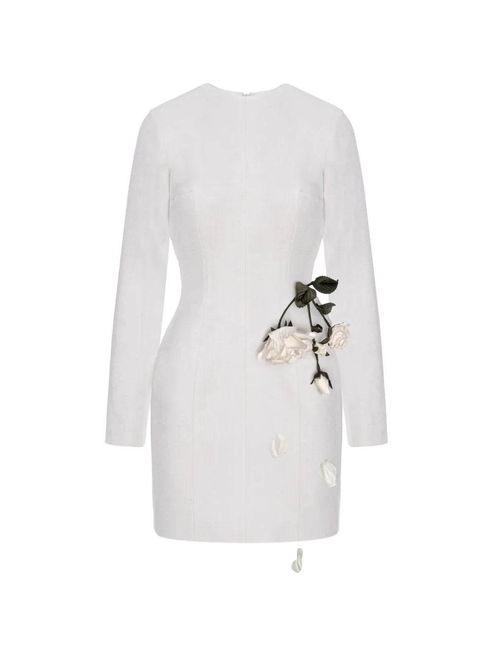Cristina Savulescu rose-appliqué long-sleeves mini dress - Bianco