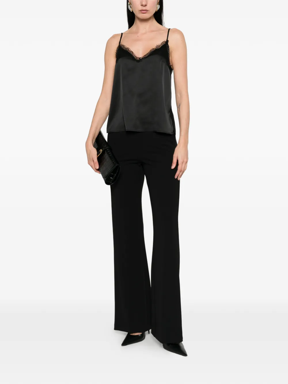  Imperial Lace-trim V-neck Top - Black 