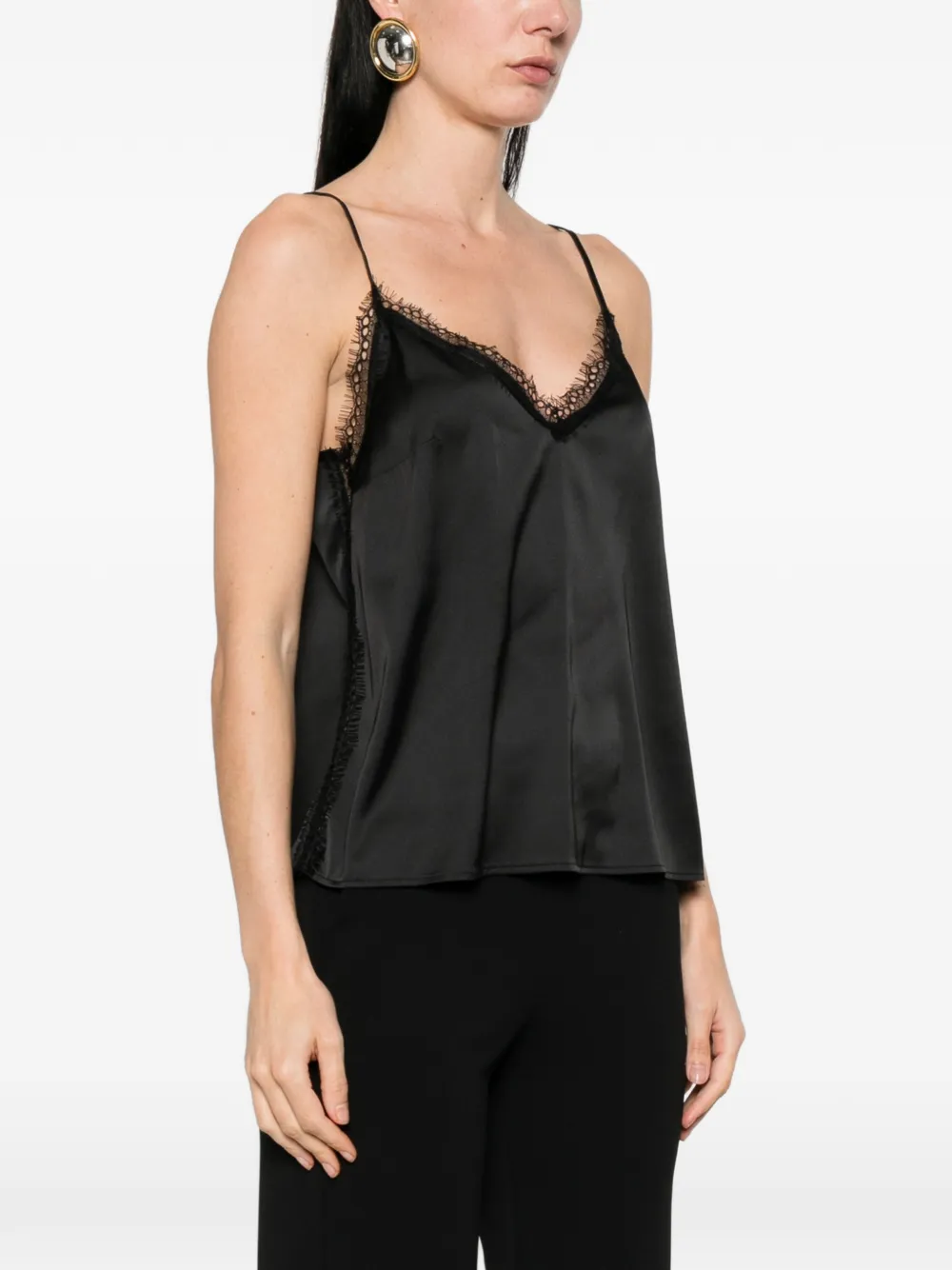  Imperial Lace-trim V-neck Top - Black 