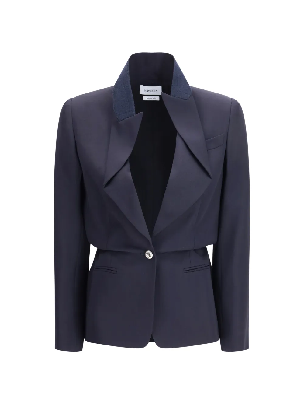 Alexander McQueen collarless wool blazer - Blu