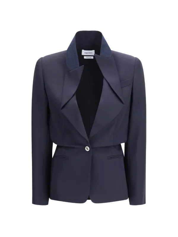 Alexander McQueen Folded-lapel Single-breasted Jacket in Blue