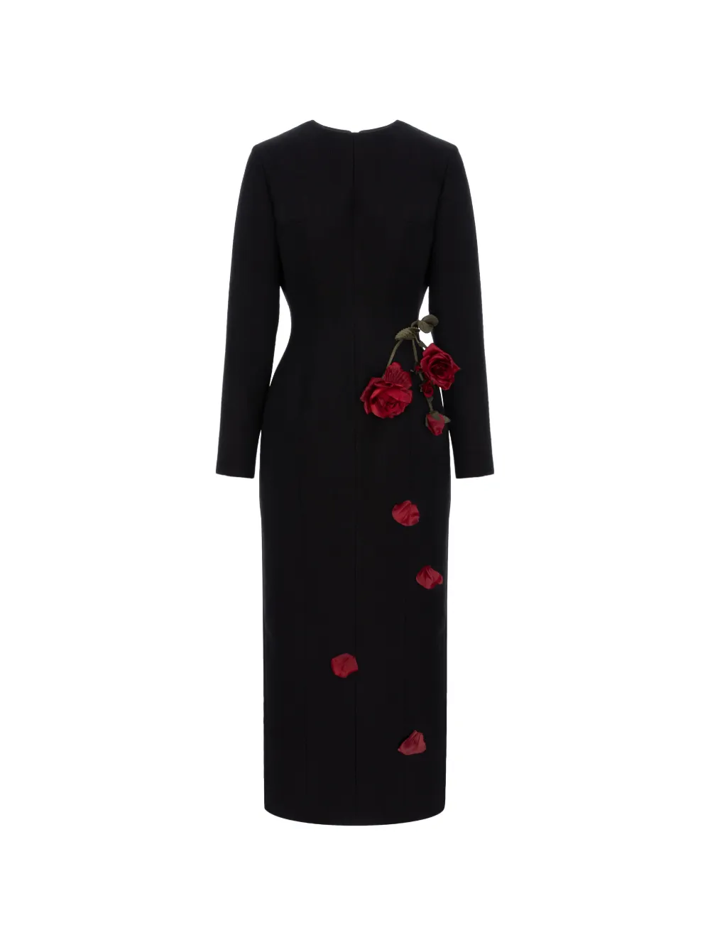 Cristina Savulescu rose-appliqué long-sleeves midi dress - Nero