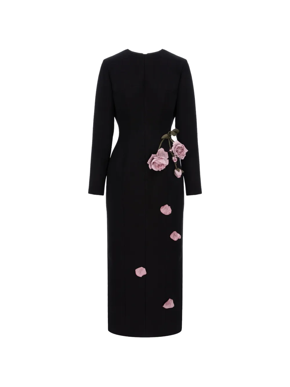 Cristina Savulescu rose-appliqué long-sleeves midi dress - Nero