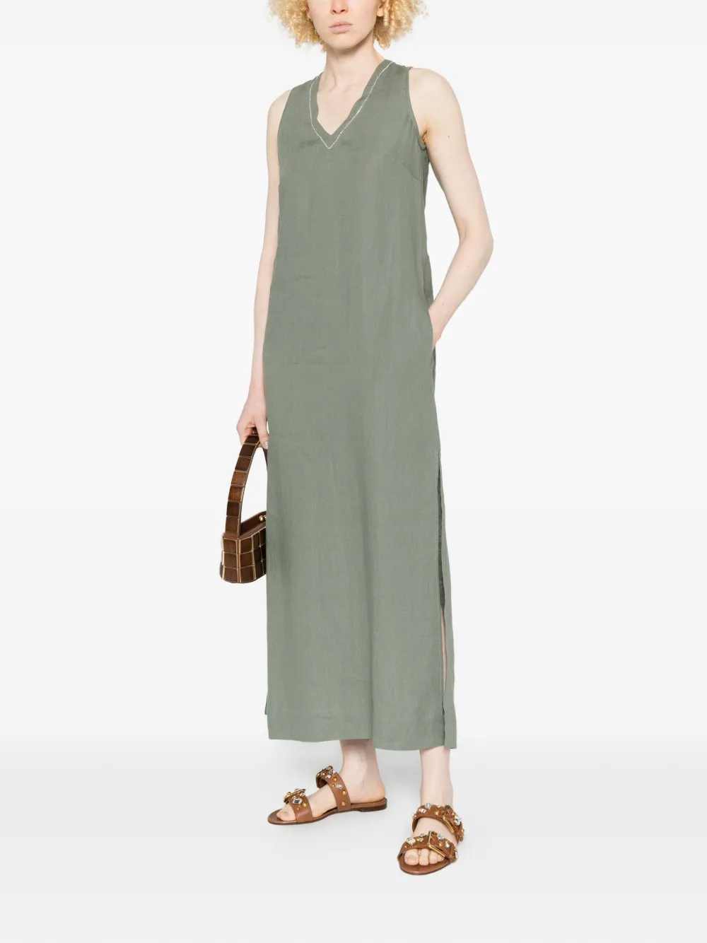 Peserico Midi-jurk met V-hals Groen