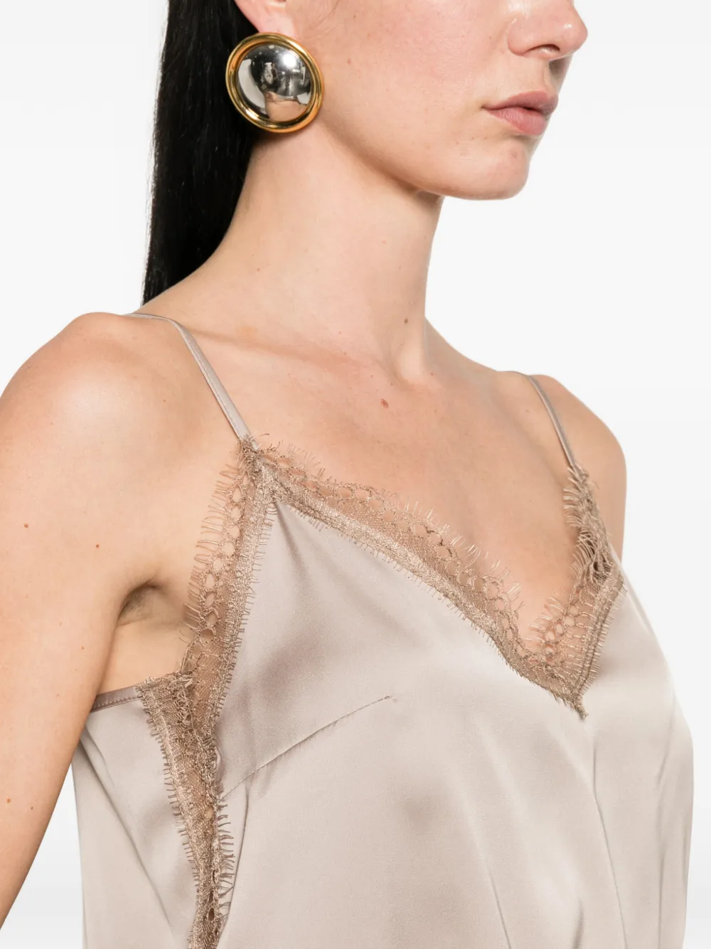 IMPERIAL Top met kant en V-hals Beige
