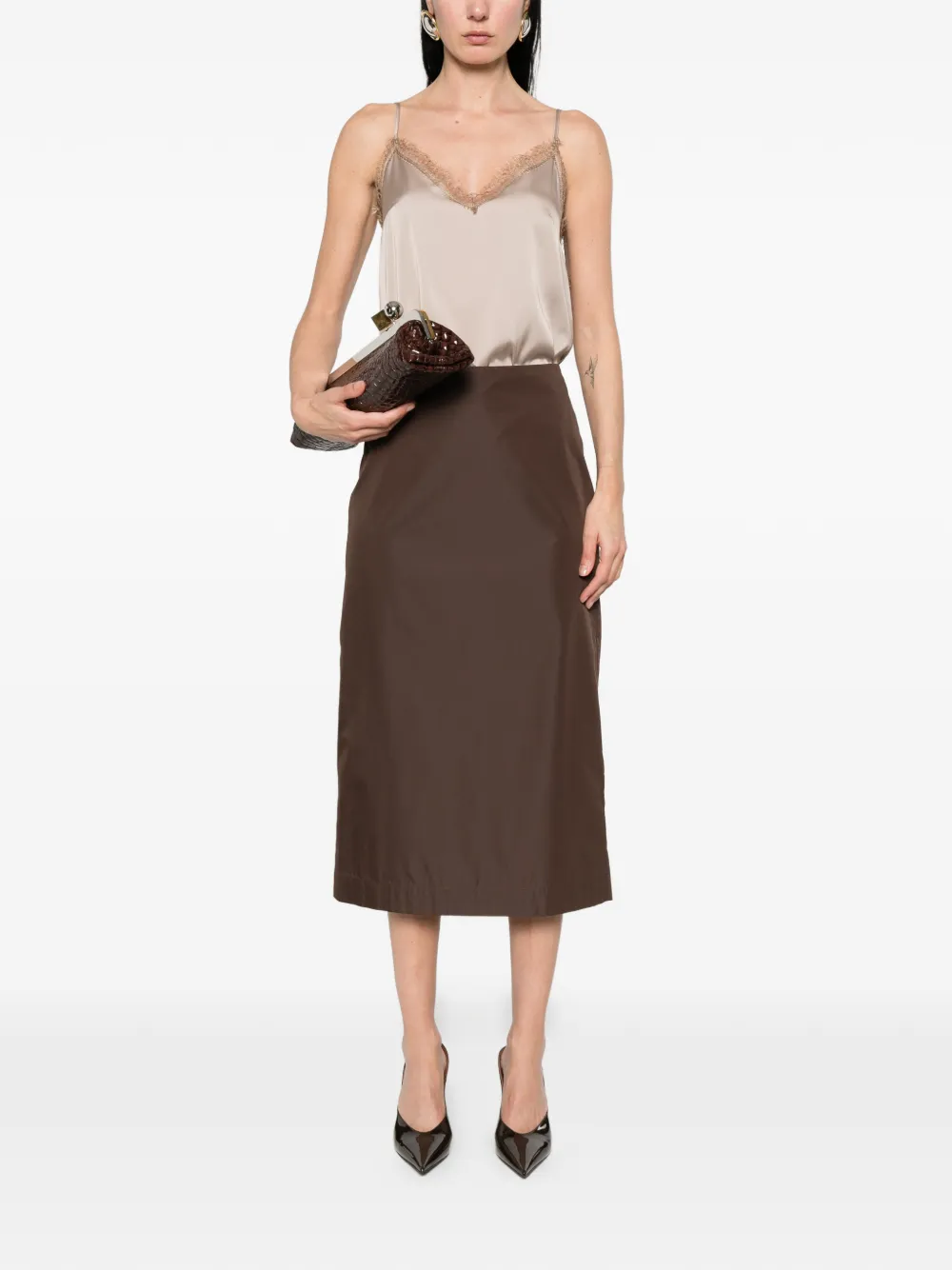  Imperial Lace-trim V-neck Top - Neutrals 